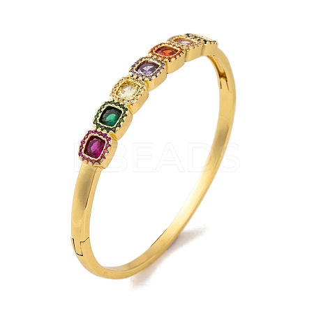 Brass Pave Colorful Cubic Zirconia Hinged Bangles for Women BJEW-S147-33G-A-1