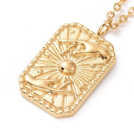 Ion Plating(IP) 304 Stainless Steel Rectangle with Hand Pendant Necklace for Women NJEW-E014-02G-1