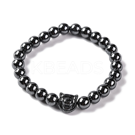 Round & Tiger Head Synthetic Non-magnetic Hematite Beaded Stretch Bracelets for Women BJEW-Q345-03-1