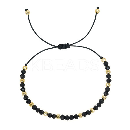 Glass & Brass Round Beads Braided Bead Bracelets RD6595-1-1