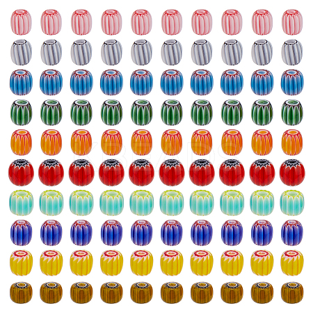 100Pcs 10 Colors Handmade Millefiori Lampwork Beads LAMP-DC0001-24-1