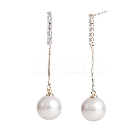Clear Cubic Zirconia Tassel with Imitation Pearl Dangle Stud Earrings JE1050A-1