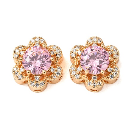 Brass Micro Pave Pink Cubic Zirconia Beads CU-CBAEC99-32G-02-1