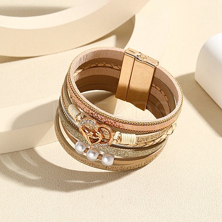 Heart Link Leather Multi-strand Bracelets PW-WG73619-03-1