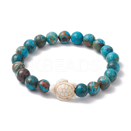 Summer Beach Turtle Dyed Synthetic Turquoise & Round Ocean Jasper Beaded Stretch Bracelets for Women BJEW-JB10937-02-1
