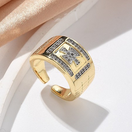 Brass Micro Pave Clear Cubic Zirconia Cuff Rings for Women RJEW-U041-21G-1