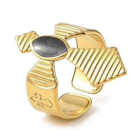 Cross 304 Stainless Steel Enamel Open Cuff Rings for Women RJEW-F166-27G-01-1