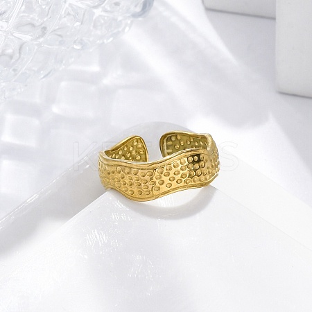 Textured Wave 304 Stainless Steel Open Cuff Rings for Women RJEW-M019-09G-1