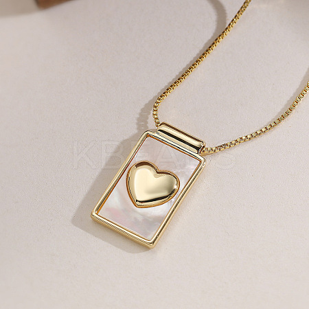 Brass with Natural Shell Rectangle Pendant Necklaces WG6A025-01-1