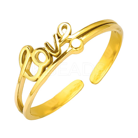 Stylish LOVE Letter Design 304 Stainless Steel Open Cuff Ring for Women YU4373-2-1