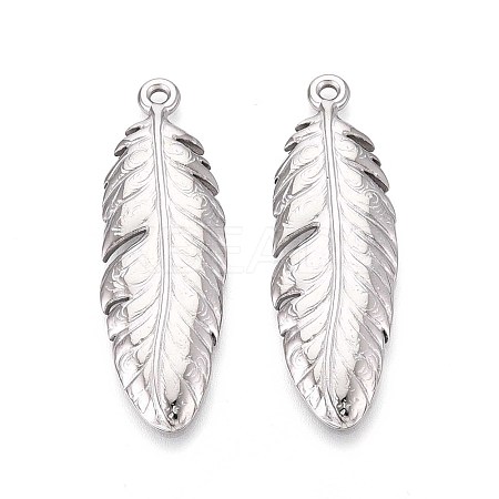 304 Stainless Steel Feather Pendants STAS-T067-32P-1