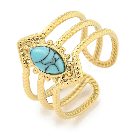 Ion Plating(IP) 304 Stainless Steel Synthetic Turquoise Cuff Rings G-Z056-03G-03-1