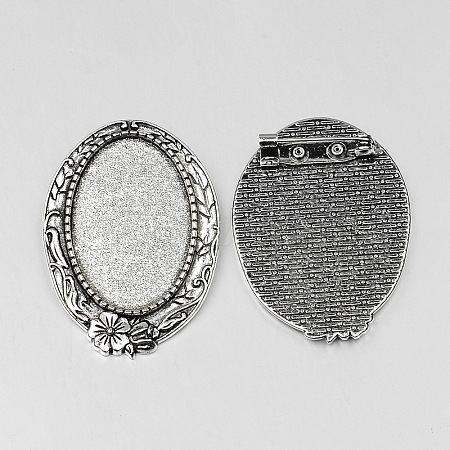 Vintage Tibetan Style Alloy Brooch Cabochon Bezel Settings X-PALLOY-O037-33AS-1