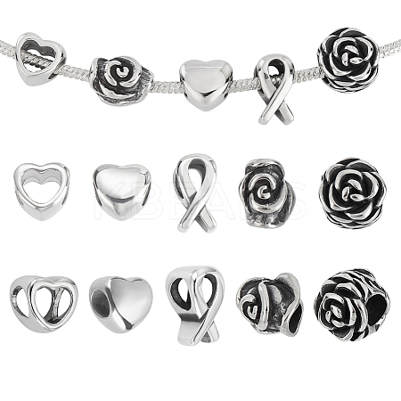 10Pcs 5 Styles 304 Stainless Steel European Beads STAS-GA0001-82-1