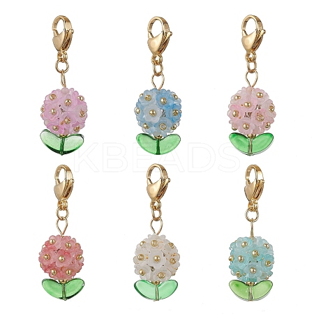 Hydrangea Acrylic & Glass Seed Beads Pendant Decorations HJEW-MZ00217-1