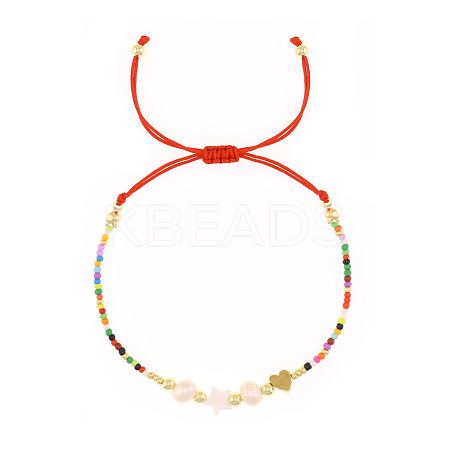 Adjustable Glass Seed Beads & Pearl Braided Beaded Bracelet for Women WZ6427-1