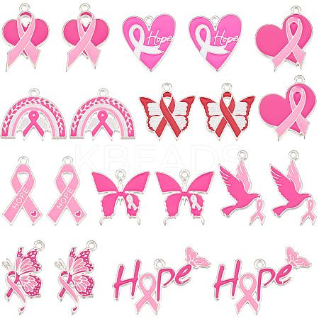 40Pcs 10 Styles Breast Cancer Pink Awareness Ribbon Theme Alloy Enamel Pendants ENAM-SC0005-02-1
