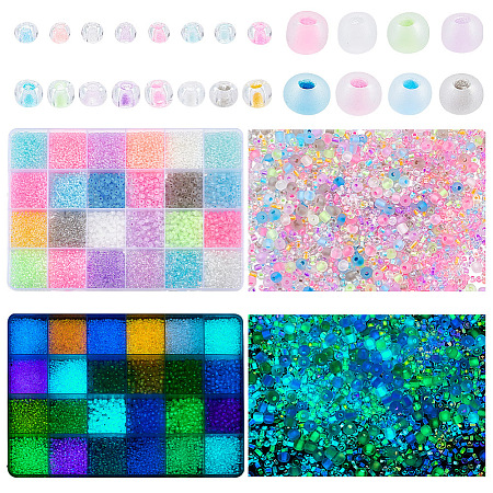 24 Styles Luminous Glass Seed Beads SEED-PH0001-72-1