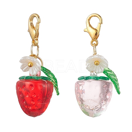 2Pcs Transparent Acrylic Strawberry Pendant Decorations HJEW-JM04318-1