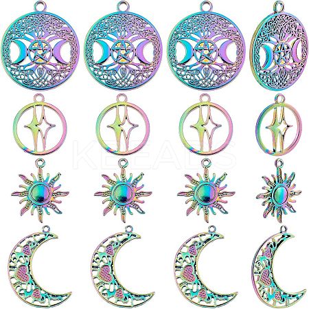 16Pcs 4 Style Rainbow Color Alloy Pendants PALLOY-FH0001-82-1