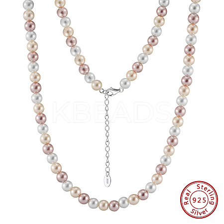 6mm Round Shell Pearl Beaded Necklaces NJEW-L125-009P-01-1