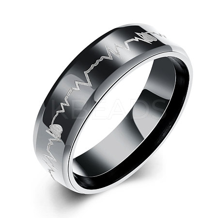 Fashionable 316L Titanium Steel Heartbeat Wide Band Rings for Men RJEW-BB07094-8-1