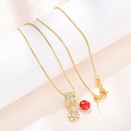 Brass Micro Pave Clear Cubic Zirconia with Enamel Red Pendant Necklaces NJEW-D348-04B-G-1