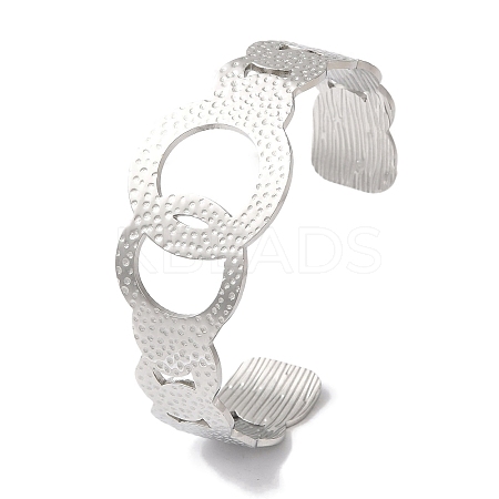 Non-Tarnish 304 Stainless Steel Textured Ring Open Cuff Bangles for Women BJEW-I315-03P-1