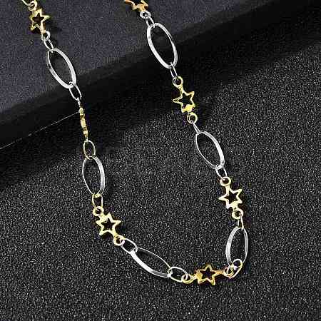 304 Stainless Steel Star Link Chain Necklaces for Women NJEW-A046-02A-GP-1