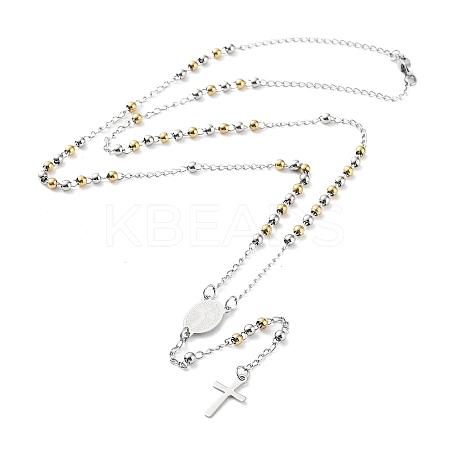 Non-Tarnish 202 Stainless Steel Rosary Bead Necklaces LS-NJEW-D060-01E-GP-1