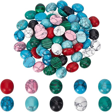 80Pcs 10 Styles Natural Howlite & Synthetic Turquoise & Synthetic Malachite Cabochons G-AR0006-05-1