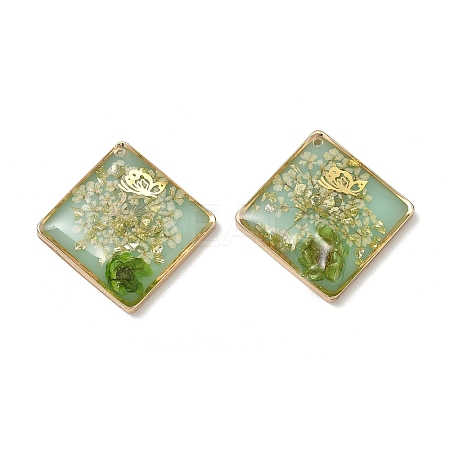 Plating Brass & Transparent Epoxy Resin & Dried Flower Pendants RE-CBAA153-05A-1