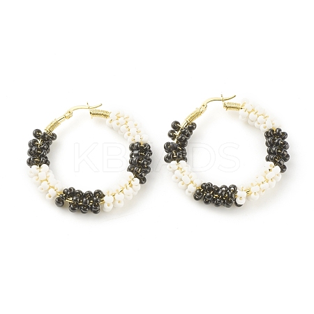 Porcelain Beaded Huggie Hoop Earrings for Women EJEW-C003-01A-RS-1