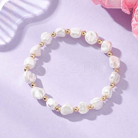 Electroplated Shell Pearl & Brass Beads Stretch Bracelets for Women BJEW-JB13013-1