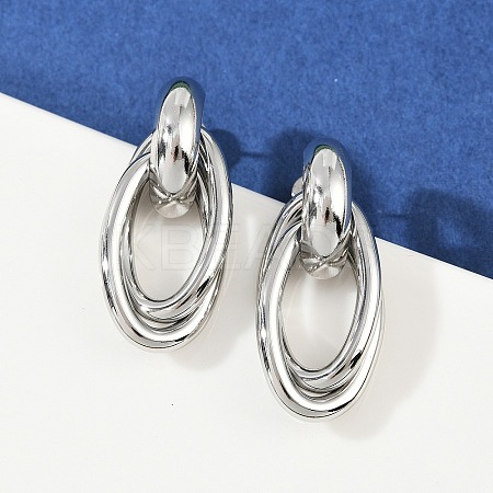 304 Stainless Steel Oval Dangle Stud Earrings EJEW-I319-01P-1