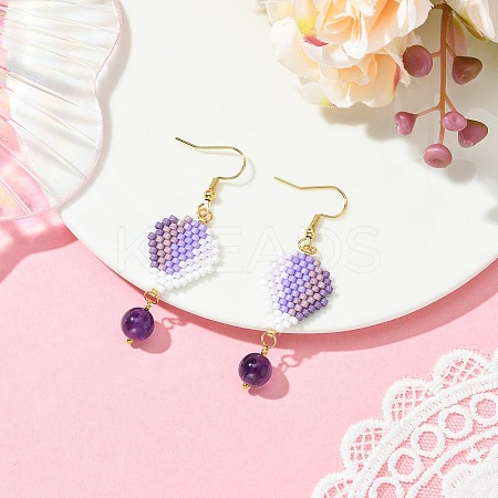304 Stainless Steel with Glass Cylinder Seed Beads Hot Air Balloon Dangle Earrings EJEW-MZ00820-02-1