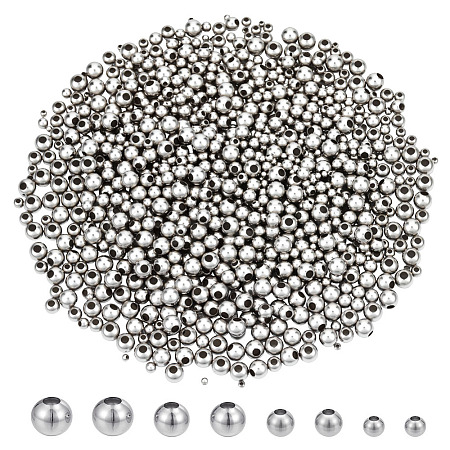 1200Pcs 4 Styles 304 Stainless Steel Round Seamed Beads STAS-ME0002-52-1
