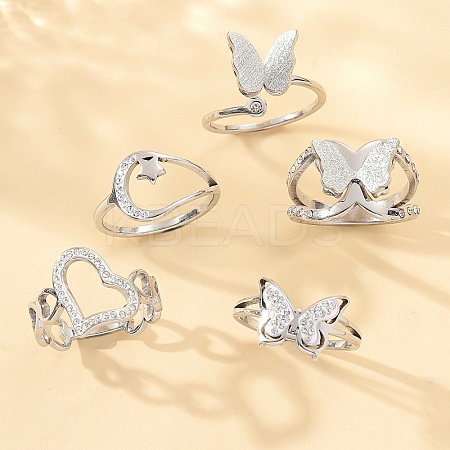 Stainless Steel Polymer Clay Rhinestone Cuff Rings/Finger Rings Sets FS-WG0D843-01-1