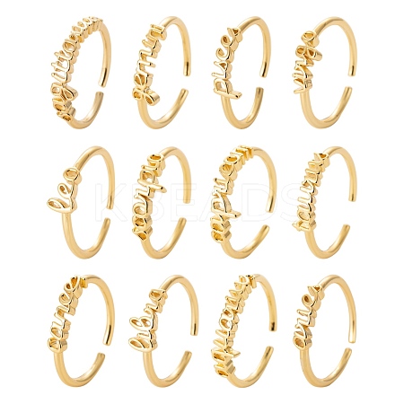 12Pcs 12 Style Brass Cuff Rings RJEW-LS0001-37G-1