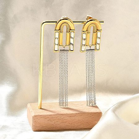 304 Stainless Steel Two Tone Dangle Stud Earrings EJEW-F355-01GP-1
