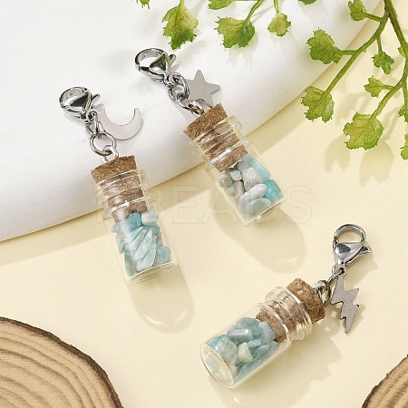 Natural Amazonite Chip inside Glass Wishing Bottle Pendant Decoration HJEW-JM03130-02-1