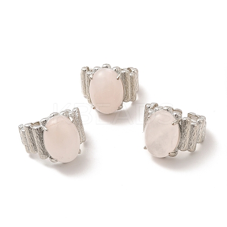 Natural Rose Quartz Oval Open Cuff Ring RJEW-P082-03P-20-1