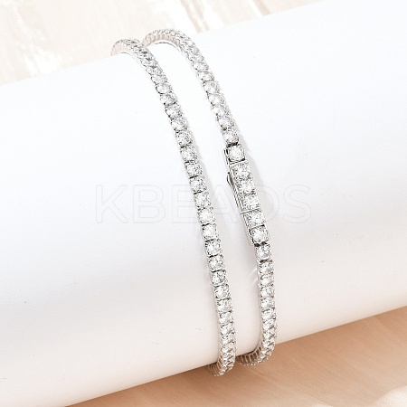925 Sterling Silver Pave Crystal Cubic Zirconia Tennis Necklaces for Women NJEW-C096-01B-P02-1