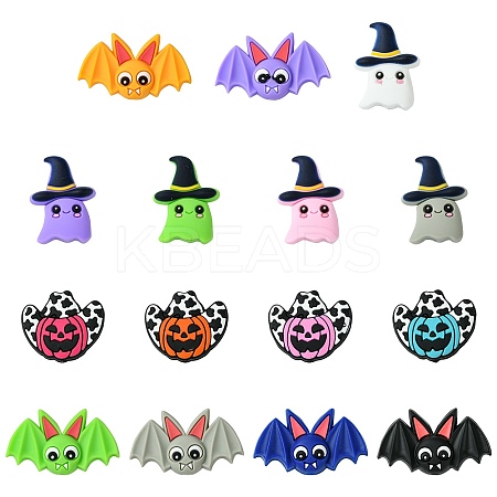 15Pcs 15 Styles Halloween Theme Silicone Focal Beads SIL-CJ0002-05-1