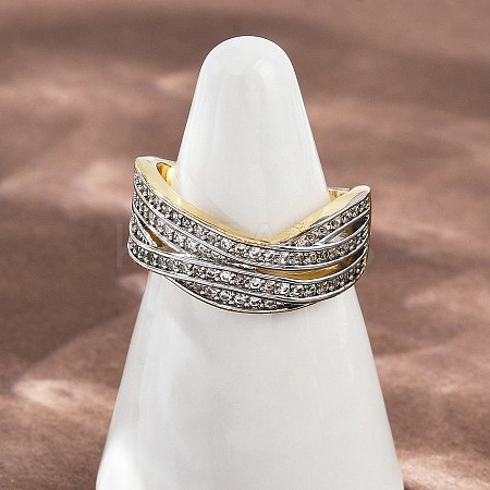 Brass Micro Pave Cubic Zirconia Cuff Rings for Women RJEW-D326-09G-1
