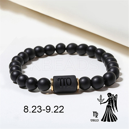 12 Constellations Theme Frosted Black Stone Round Beaded Stretch Bracelets for Women Men WG3EE4F-09-1
