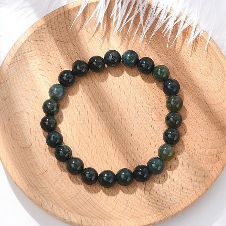 Natural Moss Agate Beaded Stretch Bracelets X-B072-5-1