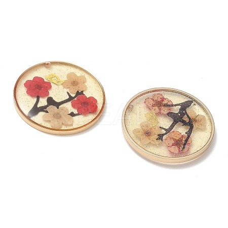 Plating Brass & Transparent Epoxy Resin & Dried Flower Pendants RE-CBAA153-06A-1