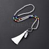 Natural Quartz Crystal Bullet & Tassel Pendant Necklace with Mixed Gemstone Beaded Chains NJEW-E585-02G-3