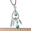 Bohemian Style Alloy Feather & Synthetic Turquoise Heart Long Pendant Necklaces for Women NJEW-G158-01A-6